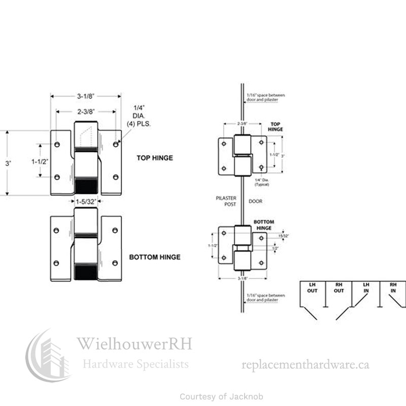 7413 Hinge, Surface Mounted, Line Drawing